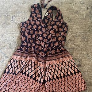 navy blue and pink aztec romper